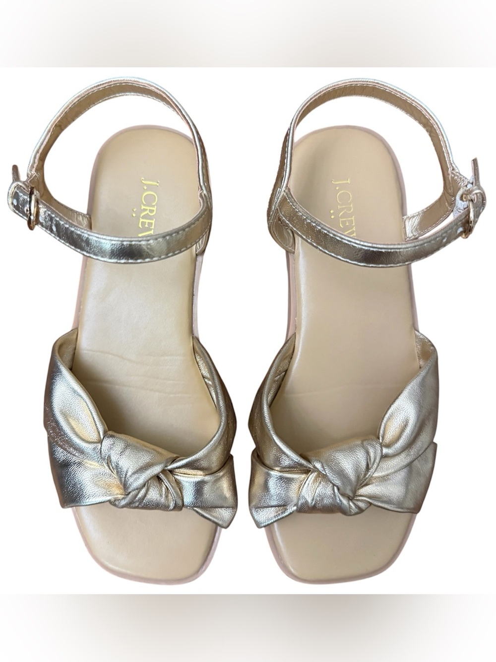 J.Crew Sandals Girls Size 2 Gold Knot Bow Metallic Dressy Summer Shoes - Picture 4 of 9